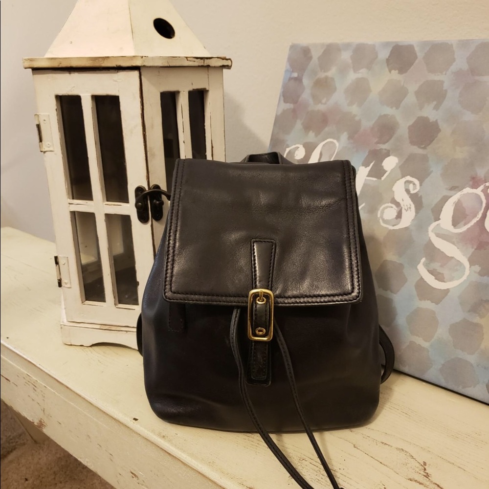 Vintage Coach Blk Leather Drawstring BackPack